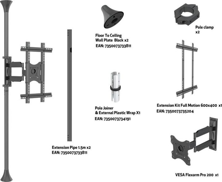 Actual product image Multibrackets Floor-ceiling mount 1x, 40"-65", VESA 100x100