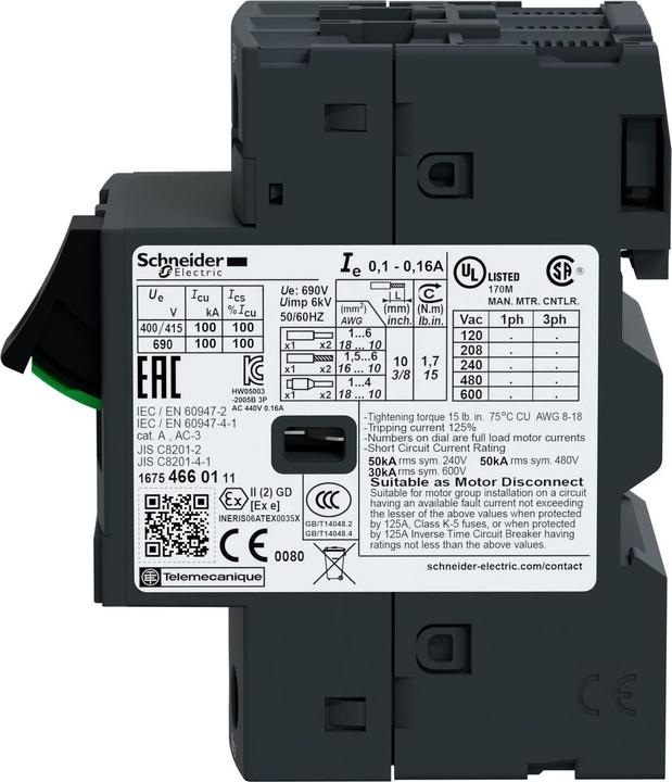 Immagine prodotto Schneider Electric Protezione motori GV2 0.16-0.25A FLC