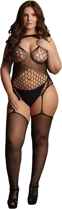 Le Désir Contrast Fence Net Suspender Bodystocking (Plus Size)