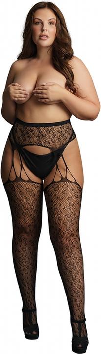 Le Désir Suspender Leopard Pantyhose - OSX (Plus Size)