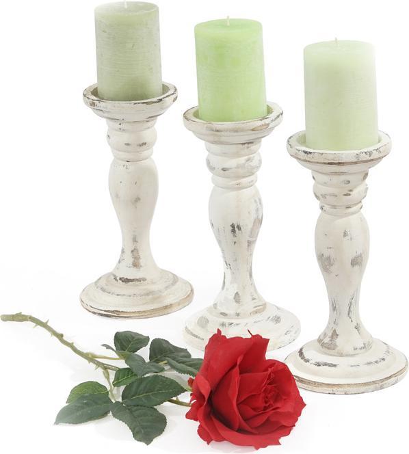 Swisshandel24 Set of 3 Candlesticks, Candle Holder, Shabby Look Vintage Height 24cm White