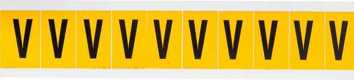 Actual product image Brady 1530-V, B-946, vinyl, letter V, black on yellow, 22 x 38mm, character height 25mm(25 K. á 10