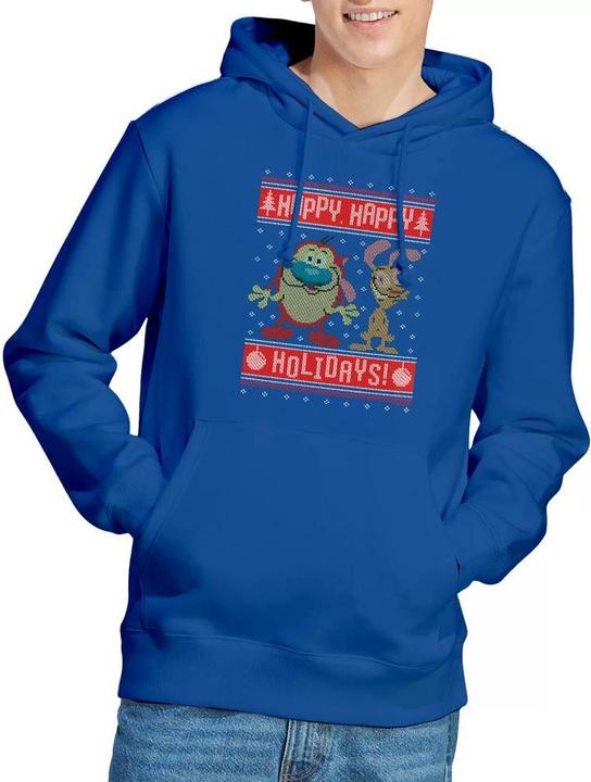 Immagine prodotto Ren & Stimpy Happy, Happy Holidays Felpa con Cappuccio Maglione di Natale Uomo (M)