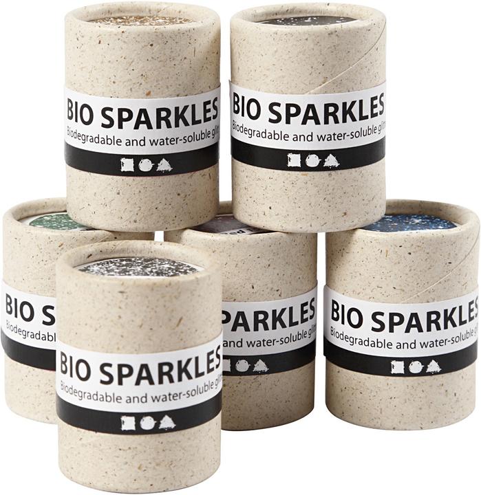 Produktbild Creativ Company Bio Glitter Kleuren, 6x10gr (Gold, Rot, Schwarz, Grün, Silber, Blau)