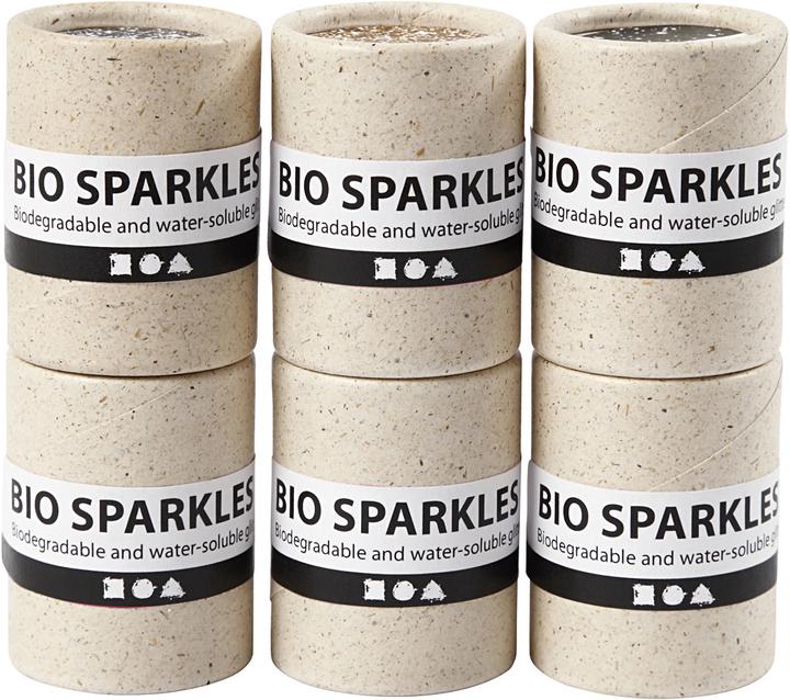 Produktbild Creativ Company Bio Glitter Kleuren, 6x10gr (Gold, Rot, Schwarz, Grün, Silber, Blau)
