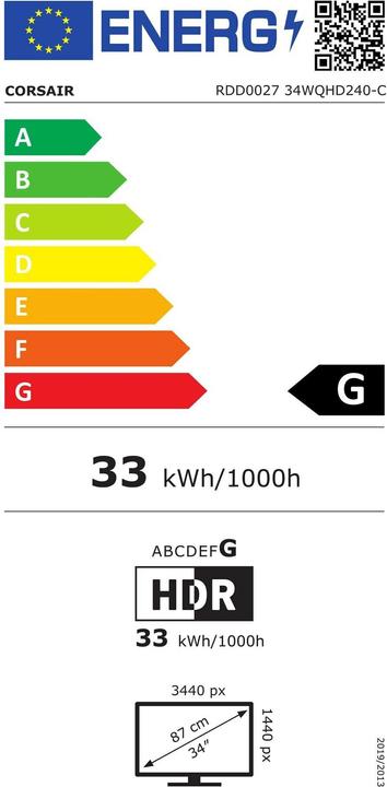 Energie-Label Corsair Xeneon 34WQHD240-C (3440 x 1440 Pixel, 34")