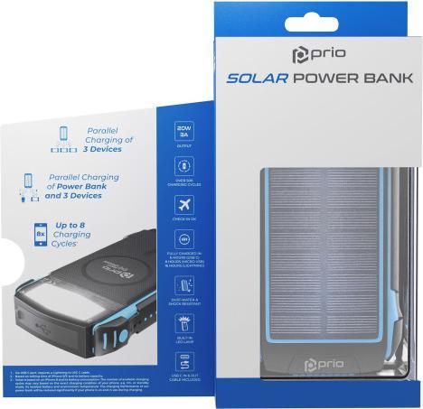 Produktbild prio Solar Fast Charge Lithium-Ion (Li-Ion) Wireless charging Black (20000 mAh, 22.50 W, 74 Wh)