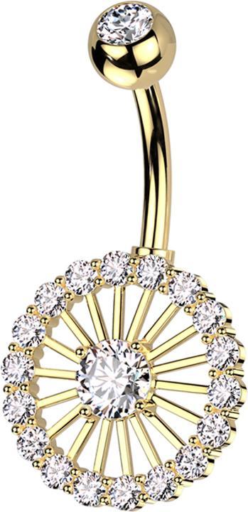 Star Piercing Banane vergoldet mit Kugel vergoldet Kristall silber und Rad Kristalle silber (Messing, Chirurgenstahl 316L)