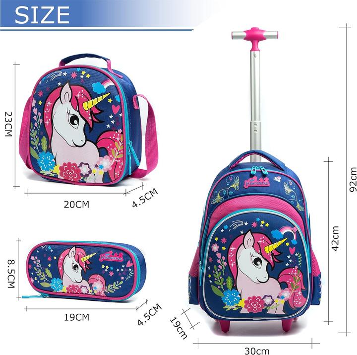 HTgroce Einhorn Schultrolley für Kinder mit Zubehör-Set (24 l, Handgepäck (bis 50l))
