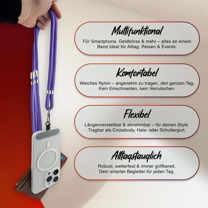 Productafbeelding Nalia HoldMe Lanyard Handykette – Universal Trageband für Smartphones - Verstellbar, Soft & Elastisch