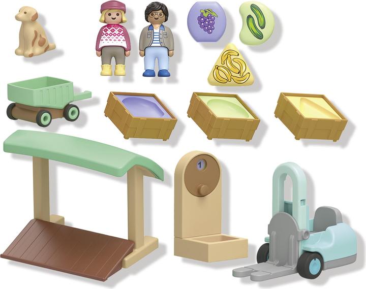 Actual product image Playmobil 71137 1.2.3: Organic market stall & forklift truck (71137, Playmobil 1.2.3)