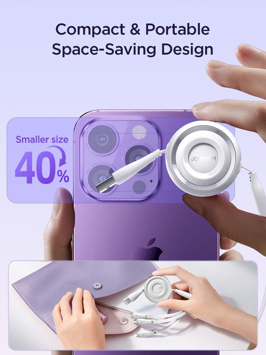 Image du produit Joyroom S-A40 Colorful Series Câble rétractable 3en1 USB-A vers USB-C / Lightning / microUSB 1m - bl (1 m)