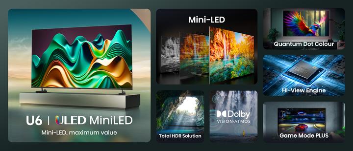 Actual product image Hisense TV 65U6NQ (164 cm (65 inch), black/dark grey, UltraHD/4K, Triple Tuner, Mini LED) (65", QNED, 4K)