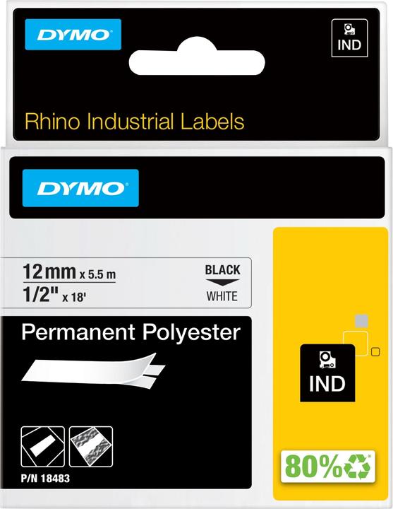 Energie-Label Dymo Rhino ID2 Polyesterband 18764, weiss (1.20 cm, Weiss)