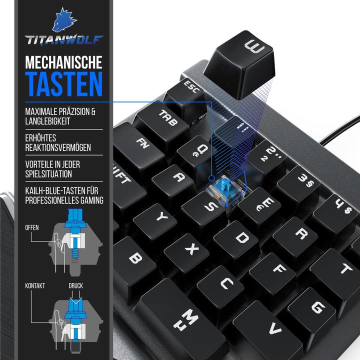 Actual product image Titanwolf Gaming keyboard, mechanical keypad keyboard with 28 keys, one-handed gaming keyboard (DE, Cable)