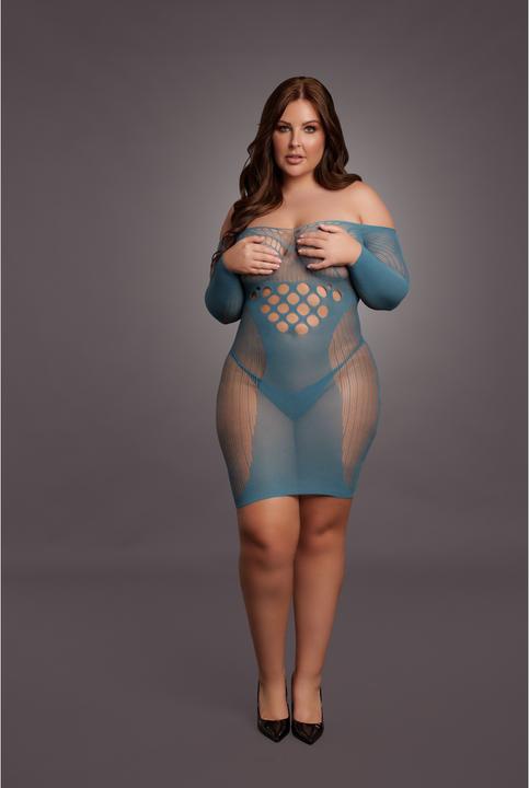 Le Désir Long-Sleeved Net Mini Dress - Queen Size (Plus Size)