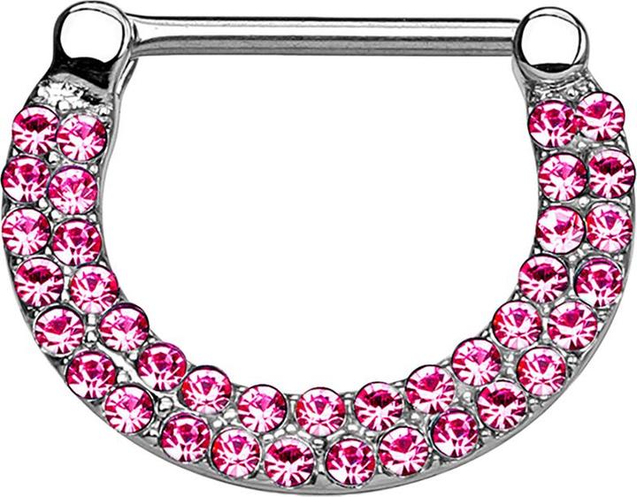 Produktbild Star Piercing Barbell Clicker silber doppellinig mit Kristallen pink (Messing, Chirurgenstahl 316L)