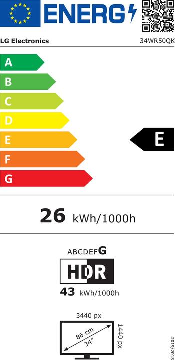 Energy Label LG 34WR50QK-B.AEU (3440 x 1440 pixels, 34")