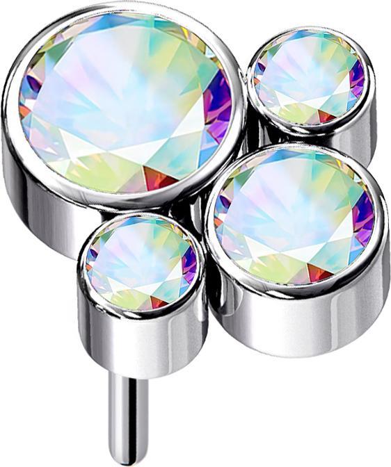 Star Piercing Threadless silber vier Kristalle multicolor (ohne Messing, Titan G23)