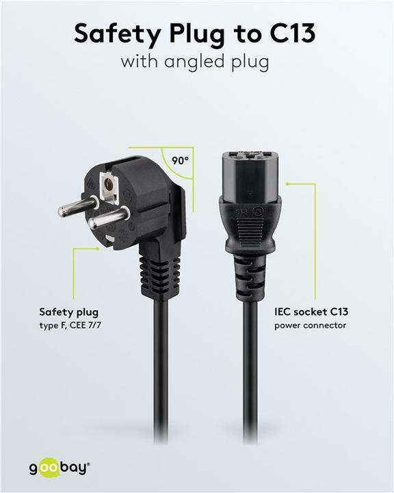 Produktbild Goobay Kaltgeräte Anschlusskabel abgewinkelt, 2,5 m, Schwarz (2.50 m)