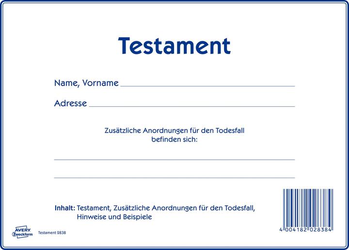 Produktbild Avery Zweckform Vordruck ""Testament"", 220 x 163 mm (10 x)