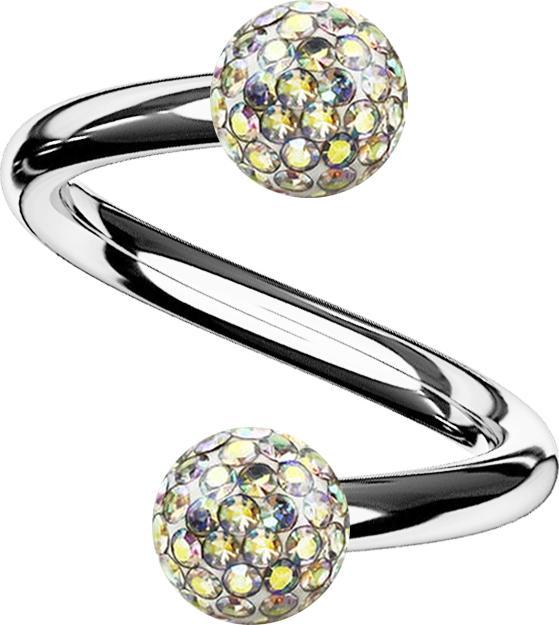 Actual product image Star Piercing Micro Spirale silber mit zwei Kristallkugeln multicolor Epoxy Schutzschicht (without brass, Titanium G23)