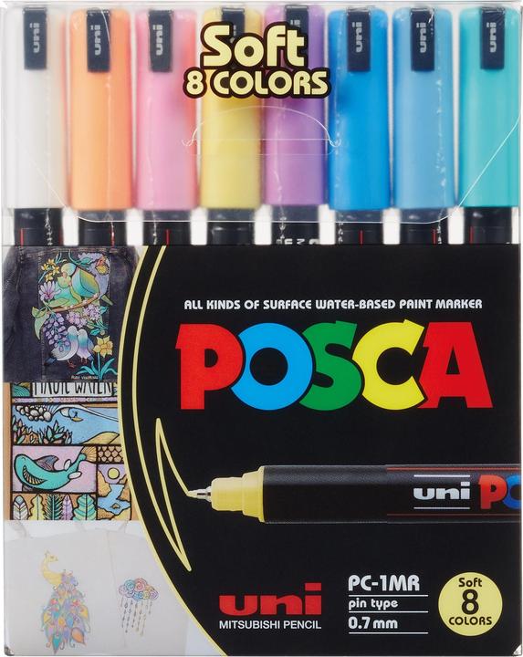 Posca Marker PC-1MR Fineliner (Lavendel, Blau, Orange, Aqua, Violett, Gelb, Weiss, Hellblau, Rosa, 0.70 mm, 8 x)