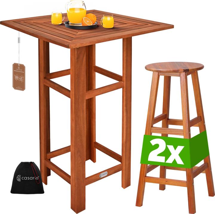Casaria Table de bar avec tabouret (75 x 75 x 110 cm)