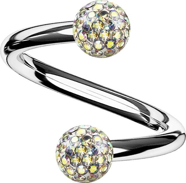 Actual product image Star Piercing Spirale silber mit zwei Kristallkugeln multicolor Epoxy Schutzschicht (without brass, Titanium G23)