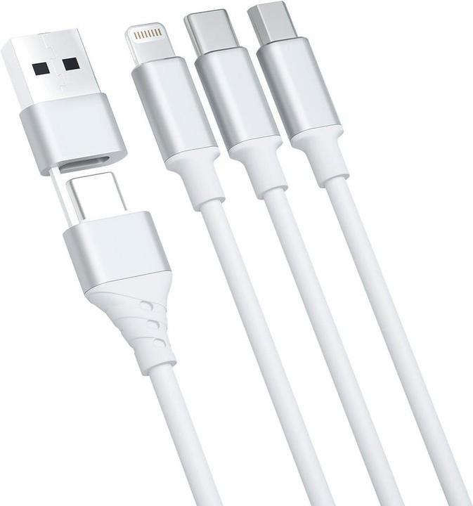 Produktbild 3MK Hyper Cable 3w1 USB-A/USB-C - USB-C/Micro/Lightning 1.5m Biały/White Kabel (1.50 m, USB 3.2 Gen 1, 12 W)