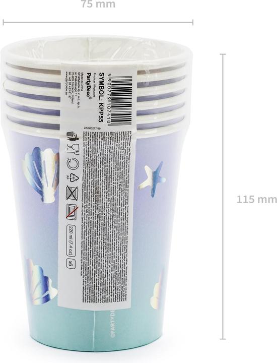 Produktbild Partydeco Einwegbecher Narwal 220 ml, 6 Stück, Hellblau (6 x)