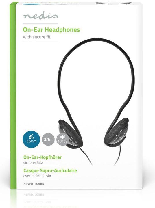 Immagine prodotto Nedis Cuffie on-ear con cavo da 3,5 mm Lunghezza cavo: 2,10 m Nero 2,10 m Nero, Taglia unica (Cablato)