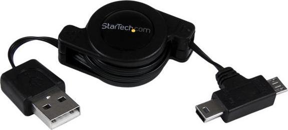 Produktbild StarTech 76cm Aufrollbares USB auf Micro USB und Mini USB Kabel - Stecker/Stecker - Ausziehbares Datenkabel (0.80 m, USB 2.0)