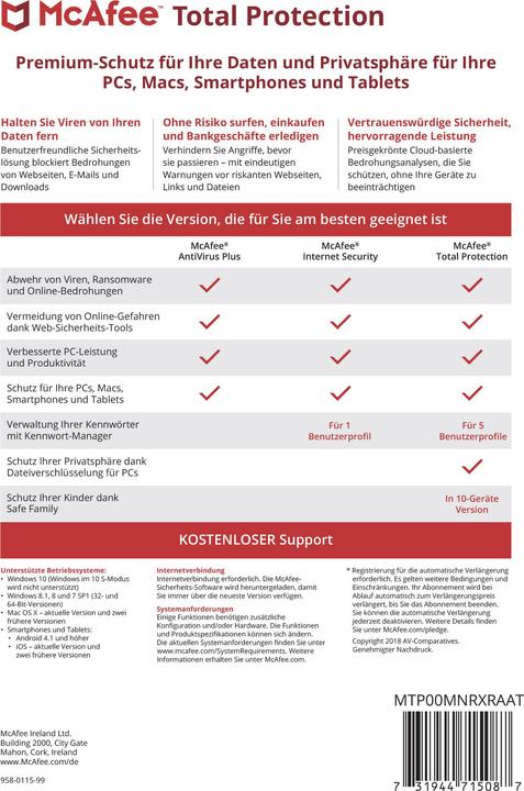 Image du produit McAfee Protection totale (1 Utilisateur, 12 mois)