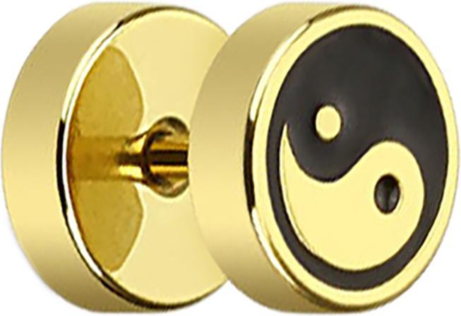 Star Piercing Fake Plug vergoldet mit Yin Yang (ohne Messing, Chirurgenstahl 316L)
