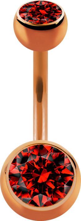 Star Piercing Banane rosegold mit zwei Kugeln Kristall rot (Chirurgenstahl 316L, ohne Messing)