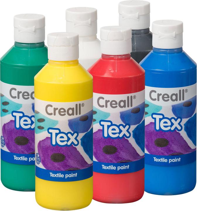 Produktbild Creall Textilfarbe (Blau, Rot, Grün, Weiss und Schwarz, 6 Farben je 250 ml in hellgelb, 1500 ml)