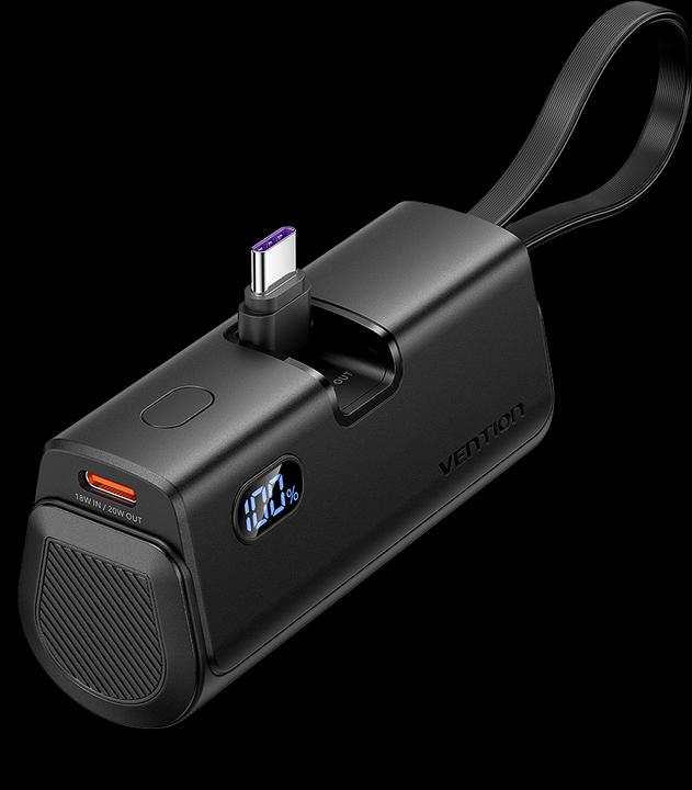 Actual product image Vention LED Display 4800mAh Power Bank (USB-C + Lightning + USB-C) 22.5W Black Foldable USB-C Type (4800 mAh, 18 W, 17760 Wh)
