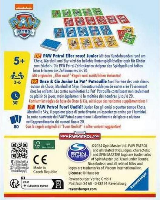 Actual product image Ravensburger 20953 PAW Patrol Elfer raus! Junior - Simple card game for 2-6 players 5+ (German)