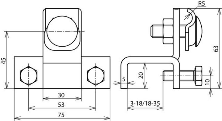 Actual product image Dehn Connection terminal stainless steel vertical for profiles 5-18 372 119