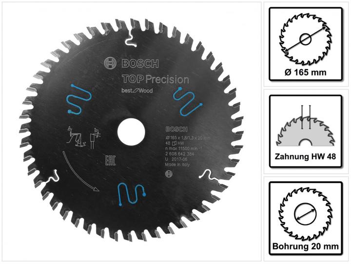 Actual product image Bosch Professional Zubehör Circular saw blade Top Precision Best for Wood, 165 x 20 x 1.8 mm, 48