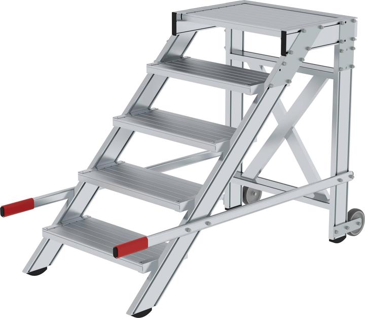 Munk Arbeitspodest fahrbar, Stufenbreite 600 mm, Aluminium geriffelt 5 Stufen (Gerüst, 151.50 cm)