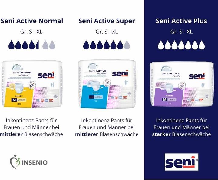 Produktbild Seni Active Plus Pants Einweghosen L atmungsaktiv Hüftumfang 100-135cm 7 Tropfen (10 x, Large)