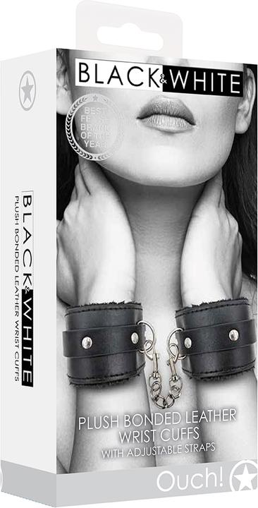 Actual product image Ouch! Plush Bonded Leather Hand Cuffs - With Adjustable Straps