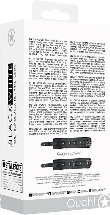 Actual product image Ouch! Plush Bonded Leather Hand Cuffs - With Adjustable Straps