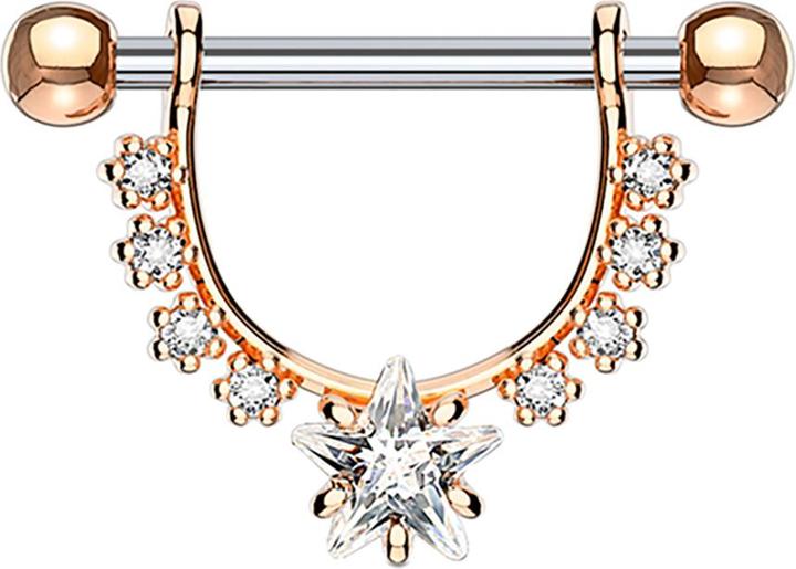 Star Piercing Barbell rosegold Kristall halbbogen mit Sternkristall (Chirurgenstahl 316L)