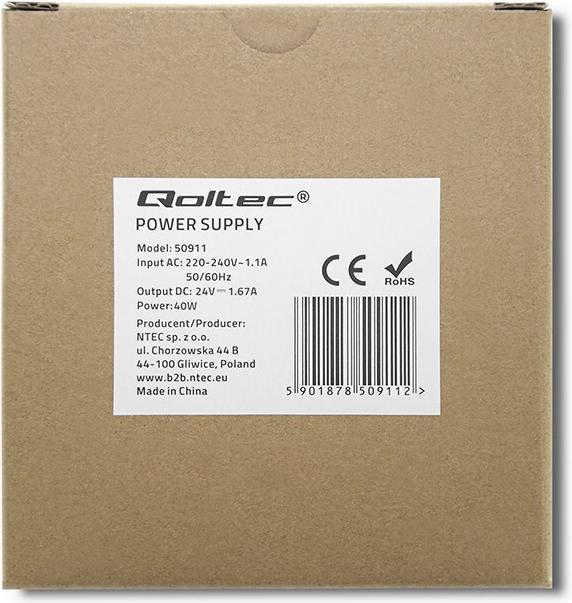 Image du produit Qoltec 50911 Zasilacz na szynę DIN 40W 24V 1.67A Biały Slim (Alimentation électrique)