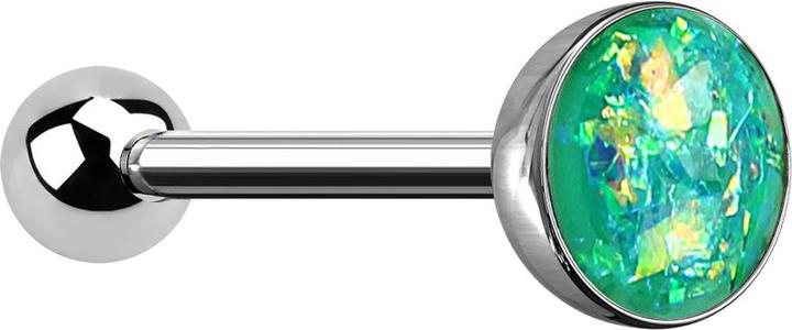 Star Piercing Barbell silber mit Kugel und Kugel Opal grün (ohne Messing, Chirurgenstahl 316L)