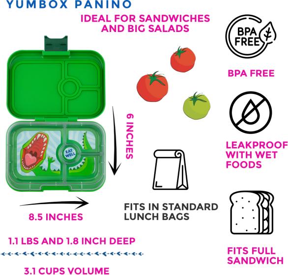 Produktbild Yumbox Panino (4 Unterteilungen) Jurasic Green Dino Znüni Lunchbox