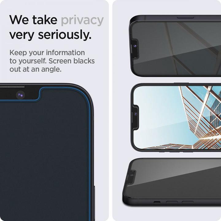 Actual product image Spigen TEMPERED GLASS.TR "EZ FIT" 2-PACK IPHONE 13 / 13 PRO PRIVACY (2 Piece, Apple iPhone 13, Apple iPhone 13 Pro)